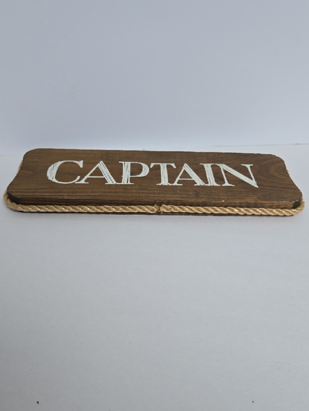 Captain Nautical Wooden Sign - White Text on Brown Stained Pine - Picture 7 of 9